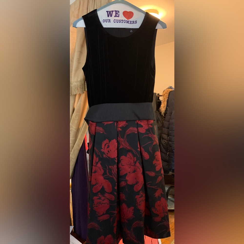 R&K Black with red roses cocktail dress